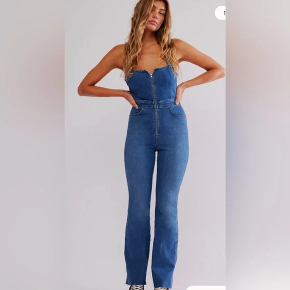 Free People We the Free green floral CRVY 2nd Ave One Piece jumpsuit jumper sz14 - Picture 6 of 8